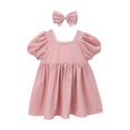 thumbnail image 2 of Piuwrlz Girls Back to School Dress Sets Short T-Shirt and Skirt Sets Bow-knot Solid Color Skirts Suits Pink Size 2 Years, 2 of 6