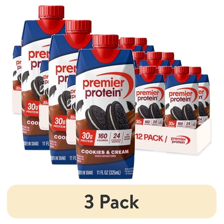 (3 pack) Premier Protein Shake, Cookies & Cream, 30g Protein, 11 fl oz, 12 Ct