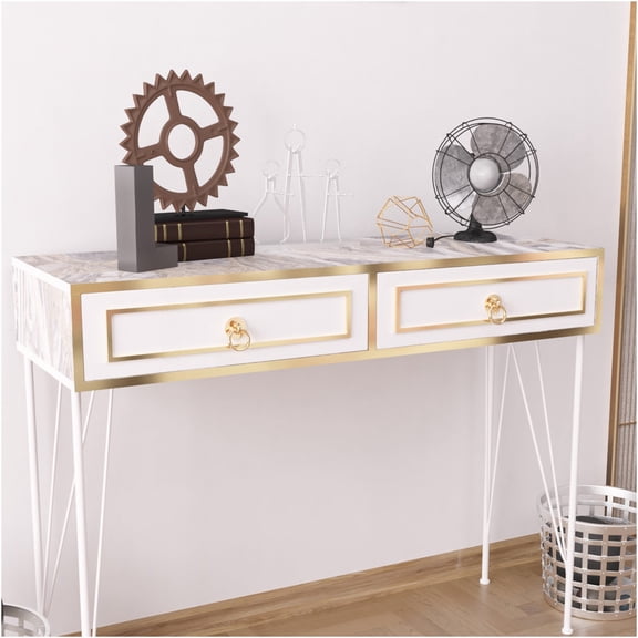 JERFIT Modern Sofa Table with Metal Legs, White Wooden Console Table for Entryway, Hallway, Living Room