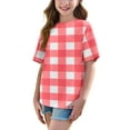 thumbnail image 5 of AUNVITO Girls Short Sleeve T shirt Kids Summer Oversized Plaid Printed Crew Neck Tops Casual Basic Tee 5-14Years, 5 of 8