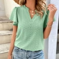 thumbnail image 4 of WIZUTIZ Womens Blouse Holiday Saving Comfy Pure Colour Lightweight Oversize T-shirt V-Neck Vintage Solid Tee Plus Size Short Sleeve Shirts Linen Fashion Tshirts Holiday Beach Ladies Tshirt Blouse M, 4 of 6
