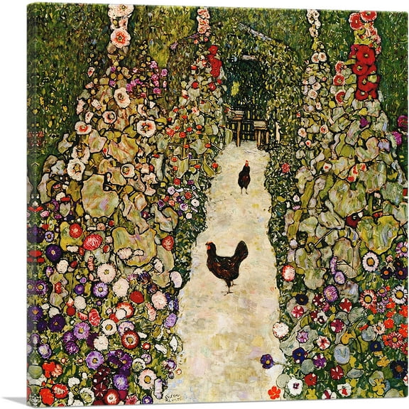ARTCANVAS Garden with Roosters 1917 Canvas Art Print by Gustav Klimt - Size: 18" x 18" (0.75" Deep)
