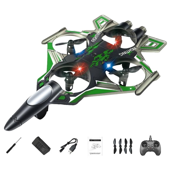 FashionCha Set of 2 Remote Control Airplanes with Fixed RC Engine for Aerobatic Flights, LED Lights And Intelligent Orbital Function. Made of Shockproof PP. green 1 Battery