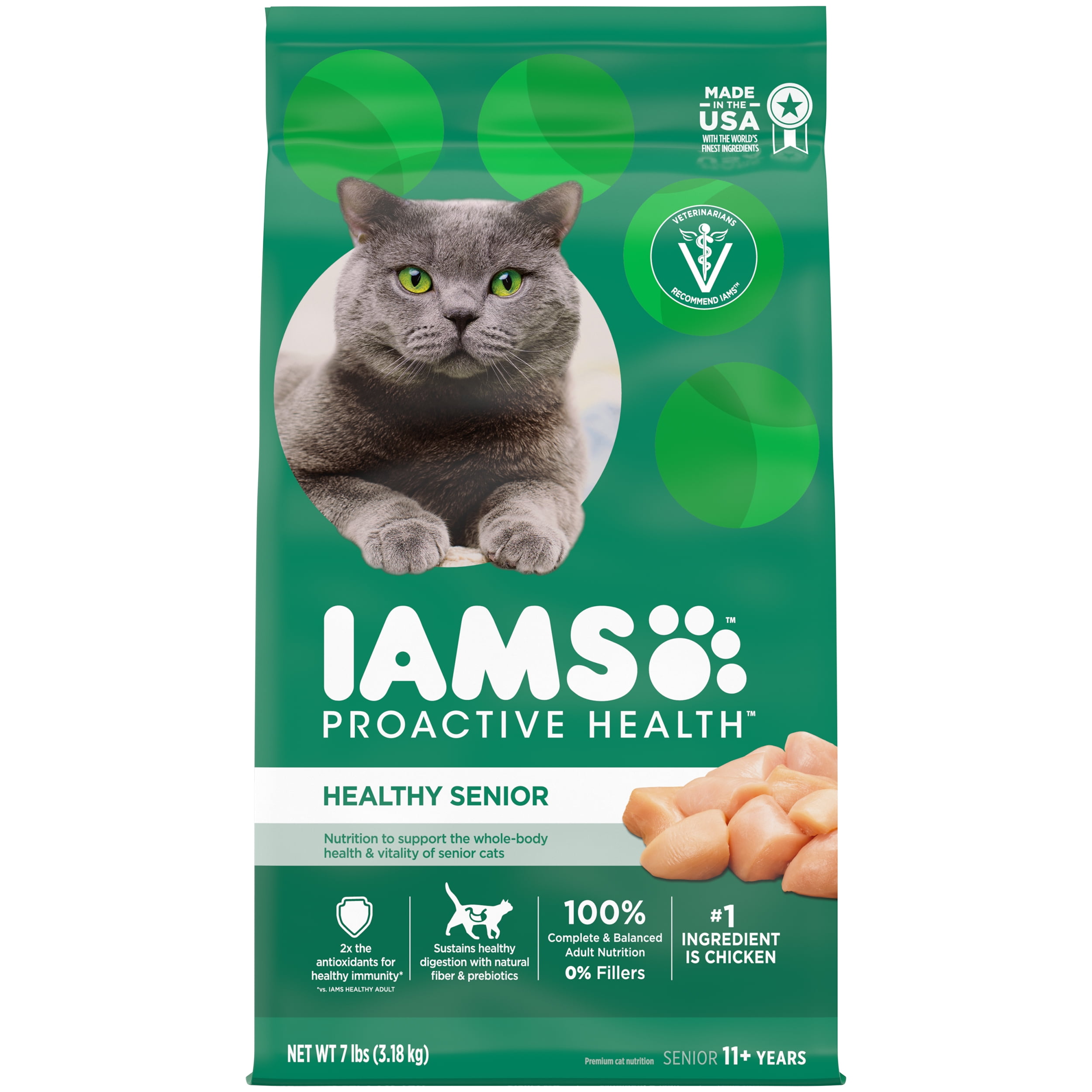 IAMS PROACTIVE HEALTH Healthy Senior Dry Cat Food with Chicken, 7 lb. Bag