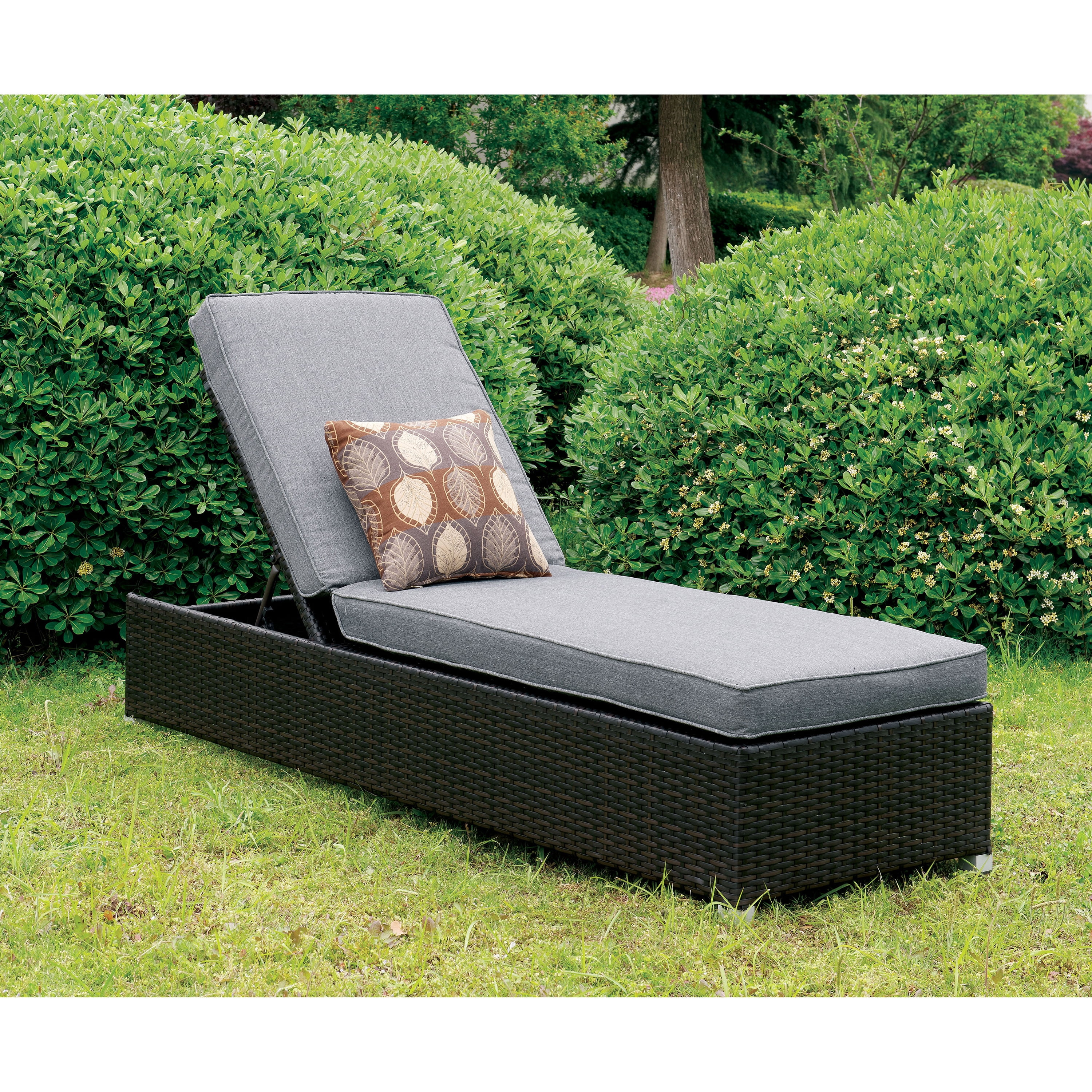 Furniture of America Holden Contemporary Adjustable Wicker Lounger, Gray and Espresso