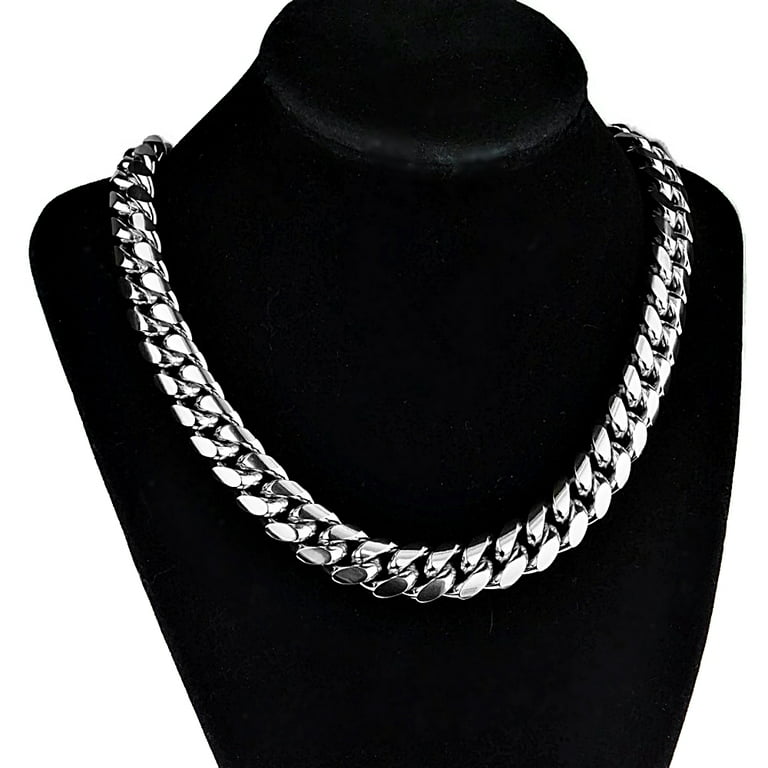 Mens Choker 20 inch inch Stainless Steel 14mm Silver Miami Cuban Hip Hop Chain Necklace, Men's