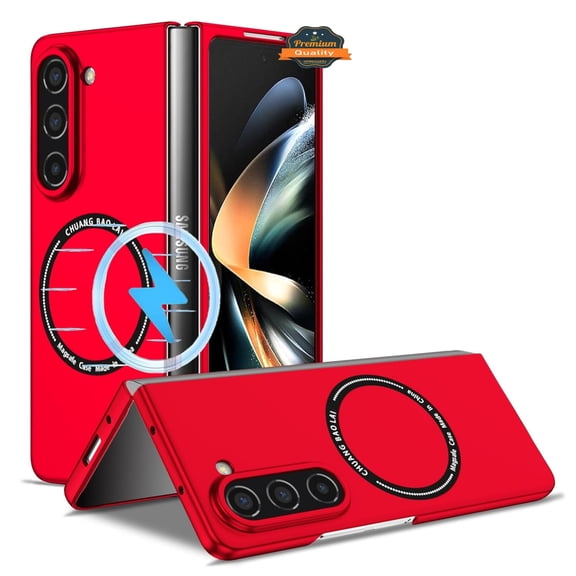 For Samsung Galaxy Z Fold 7 Matte Magnetic Case Supports Fast Wireless Charging, Slim Hybrid TPU Rubber Shockproof Phone Case Cover by Xpression, Red