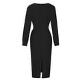 thumbnail image 4 of VSSSJ Women Plus Size Long Sleeve Belted Elegant Dresses Sexy V Neck Wrap Pure Color Split Party Cocktail Bodycon Midi Long Dress Black XXL, 4 of 5