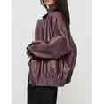 thumbnail image 4 of PRETTYGARDEN Women's Faux Leather Motorcycle Jacket Trendy Fall Spring Clothes Oversized Zip Up Winter Coat Outerwear, 4 of 10