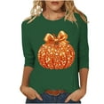 thumbnail image 2 of Uootdi Halloween 3/4 Sleeve Sweatshirts for Women Pumpkin Shirt Glitter Pumpkin Graphic Sweatshirt Casual Crewneck Gift Pull over Tops, 2 of 4
