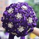 thumbnail image 5 of XmhyTop Ramo de novia con rosas de satén y perlas artificiales para dama de honor, cintas de satén, ramo de flores para boda, azul, 5 of 5