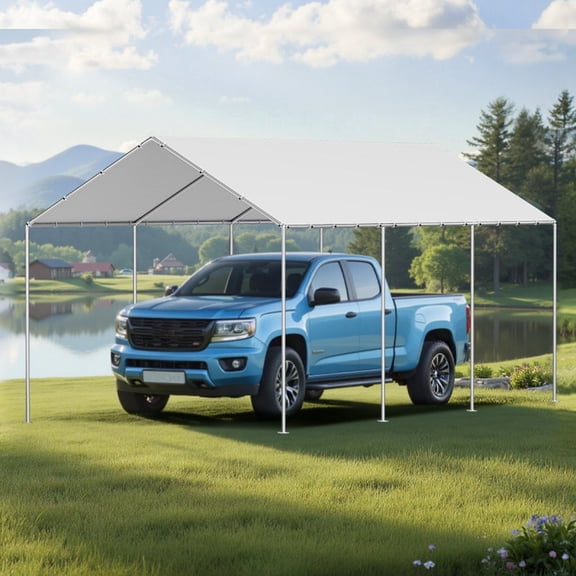 Carport Replacement Canopy, 10x20 Feet Portable Garage Tent Top Cover Tarp, Heavy-Duty Waterproof & UV-Resistant Car Shelter with Elastic Ball Bungees, Gray - Frame Not Included