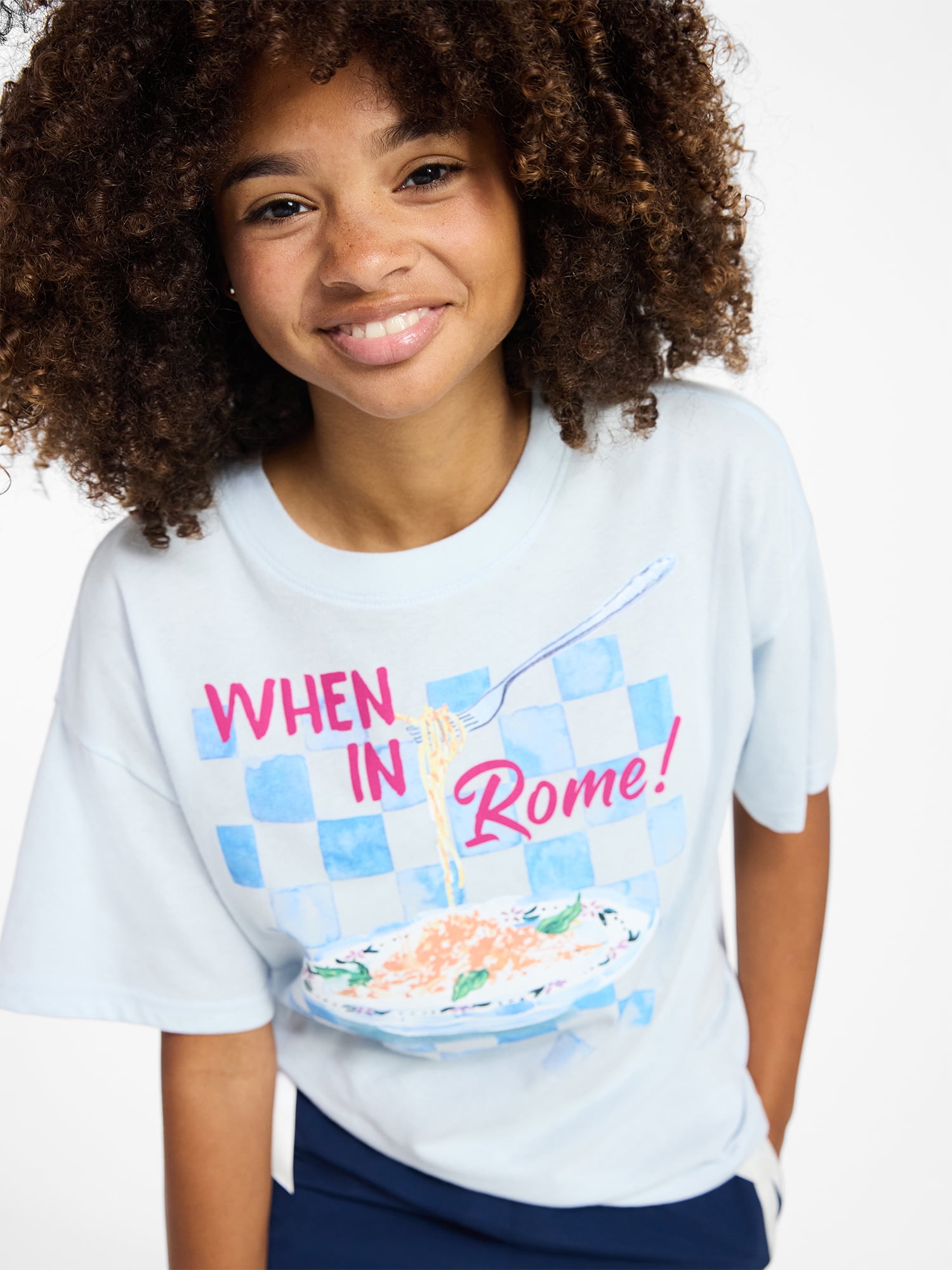 Weekend Academy Girls Oversized Graphic Tee with Short Sleeves, Sizes 4-18