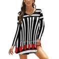 thumbnail image 1 of Robe Évasée à Rayures Noires et Blanches avec Cœurs Rouges, Design Mode, Grande Taille, Robe Ample, Rayures Noires, 1 of 5
