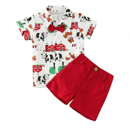 

Toddler Girl Clothes Short Sleeve Cartoon Dairy Cow Prints T-Shirt Shorts Gentleman Kids formal Suits for Boys
