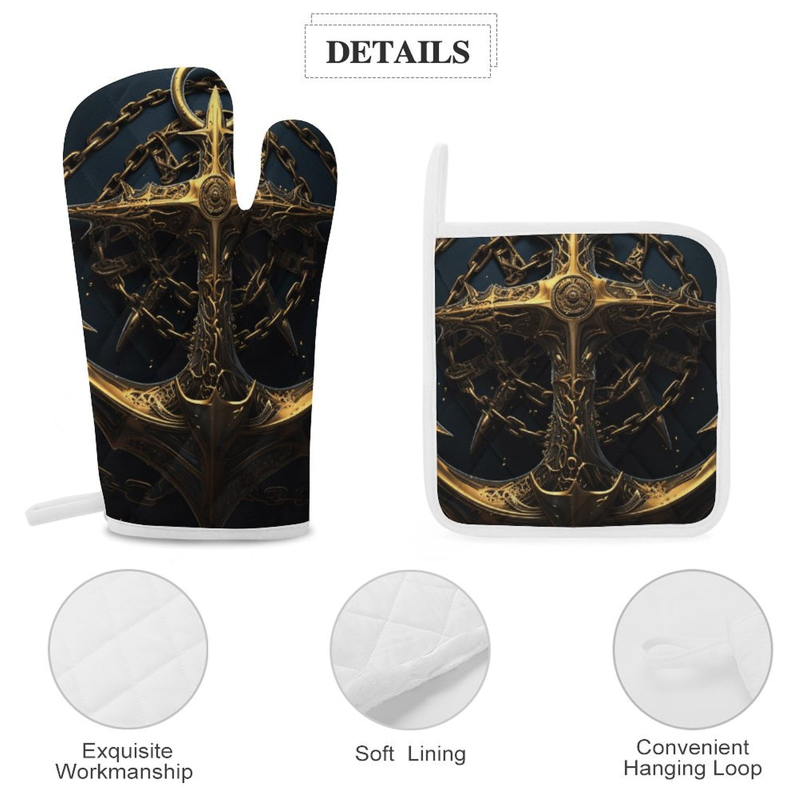 Anchor with Sailing Heat Resistant Microwave Oven Gloves Set for BBQ Baking Grilling,Baking Gifts Cooks for Women,Housewarming Gifts for New Home