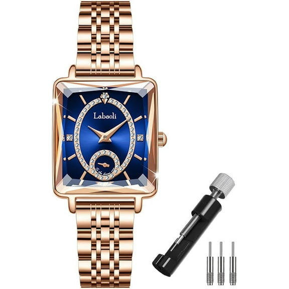 Watches for Women Rose Gold Square Stainless Luxury Fashion Diamond Analog Quartz Waterproof Dress Casual Small Simple Ladies Female Wife Gifts Gold Wrist Watch