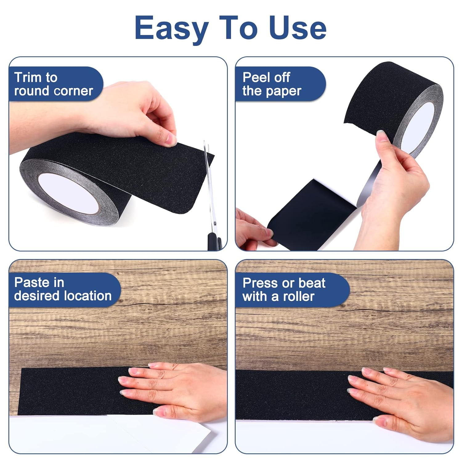 Grip Tape 3 Inch x 33 Ft, Heavy Duty Anti Slip Tape for Stairs, Strong Friction Non Skid Tape with Emery, Waterproof Grip Tape for Indoor, Outdoor, Step Treads, Black