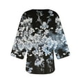 thumbnail image 3 of VOONCAS Womens Black Blue & White Floral Kimono Cardigan - 3/4 Sleeve Open Front, 100% Polyester Lightweight, Machine-Washable, S-XXL Sizes,Size XL, 3 of 4