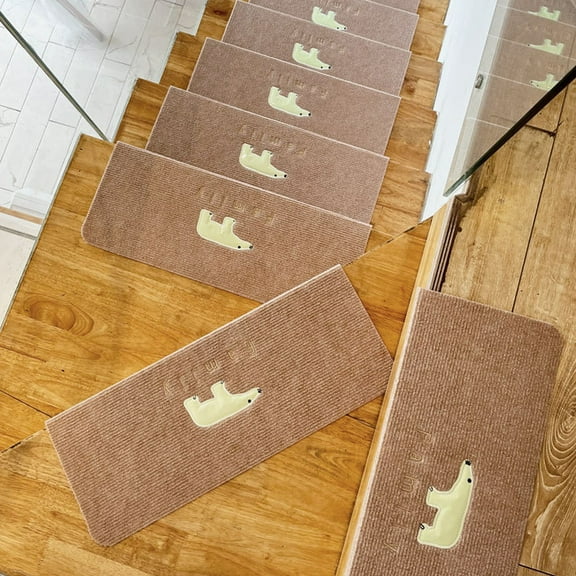 Glow in Dark Stair Treads Non Slip - Washable Carpet Stair Mats with LED Lights for Elderly Safety, Wooden Steps Anti Slip Pads Indoor Outdoor 22"x8.7"