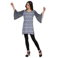 thumbnail image 3 of Moomaya Printed Indian Short Kurti Dress Poly Crepe Tunic Round Neck Mini Dress, 3 of 5