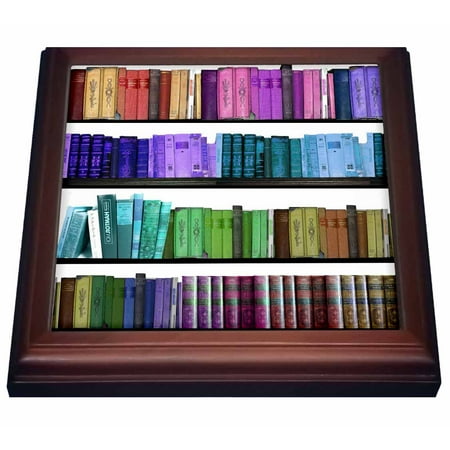 3dRose Colorful bookshelf books - Rainbow bookshelves - reading book geek library nerd - librarian author - Trivet with Ceramic Tile, 8 by (Best Bookshelves For Home Library)
