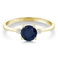 thumbnail image 3 of Gem Stone King 10K Yellow Gold Blue Sapphire and White Created Sapphire Solitaire Engagement Ring for Women | 1.03 Cttw | Round 6MM | Gemstone September Birthstone (Size 9), 3 of 7