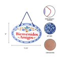 thumbnail image 3 of E.H.G. - "Bienvenidos Amigos"" Obra De Arte Tradicional Latina De Cerámica De 11.0 X 8.0 In, Cartel Español Para Puerta De Entrada Con Pájaros Y Motivo Azul, Decoración De Casa De Campo, Decoración De, 3 of 3
