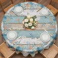 thumbnail image 2 of Summer Marine Life Round Tablecloth 60 inches Starfish Shells Corals Eucalyptus Wood Teal Waterproof Oil-Proof Table Cloth Round Table Cover for Holiday Party Picnic Dinner Decor Indoor Outdoor Use, 2 of 9
