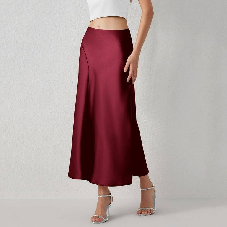 ZHAGHMIN Ruffle Maxi Skirt Women's Satin Midi Skirts 2024 ZHAGHMIN Ruffle Maxi Skirt Women's Satin Midi Skirts 2024