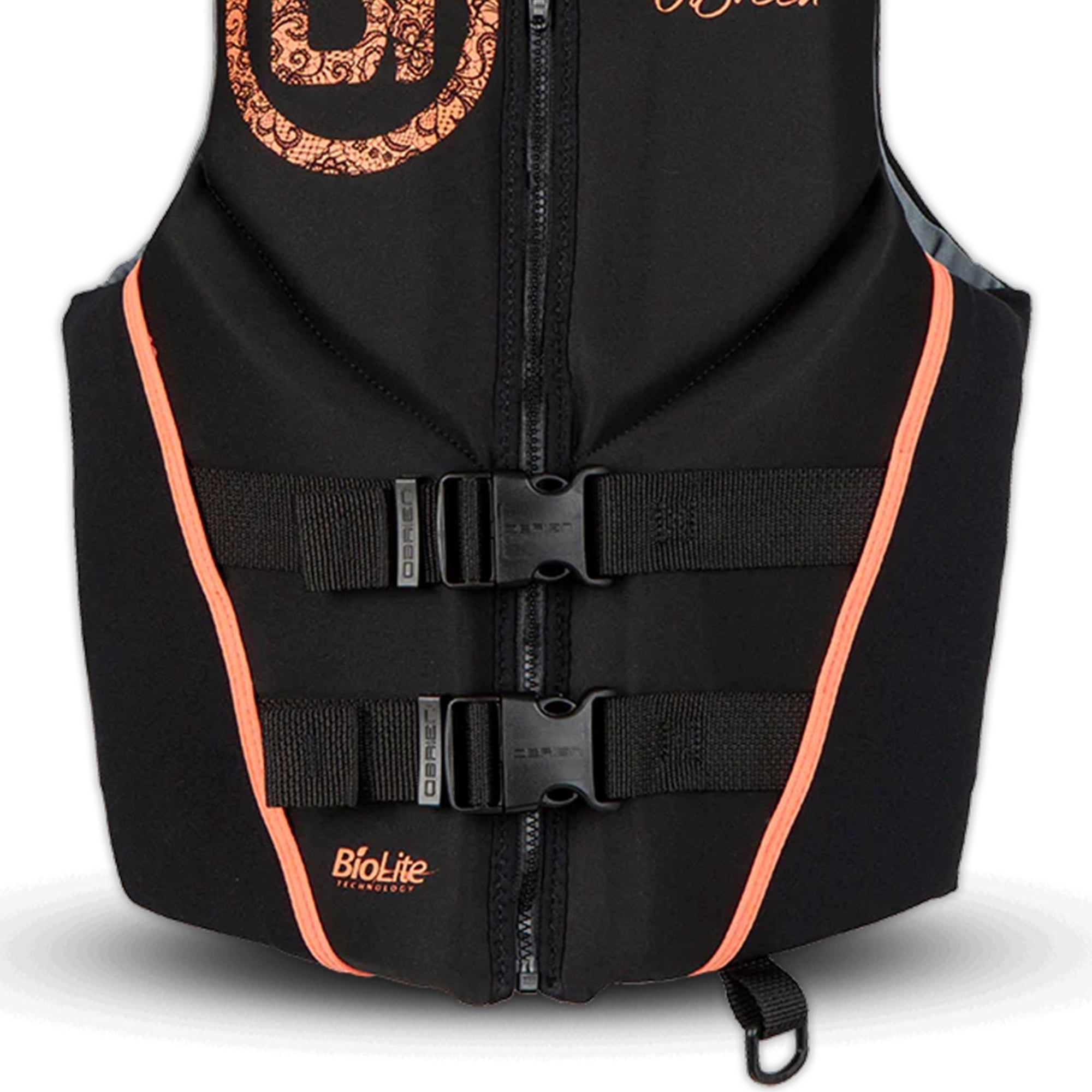 O'Brien Women's Traditional Neoprene USCGA Life Jacket with Zipper, Small, Black/Coral