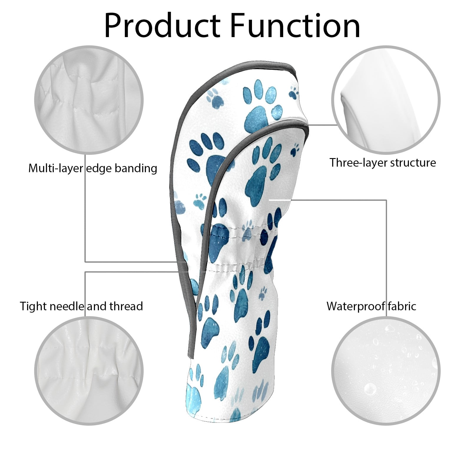 Golf Club Covers PU Leather Waterproof Head Covers for Fairway Woods Hybrids Cute Paw Prints Unisex Fits Most Brands