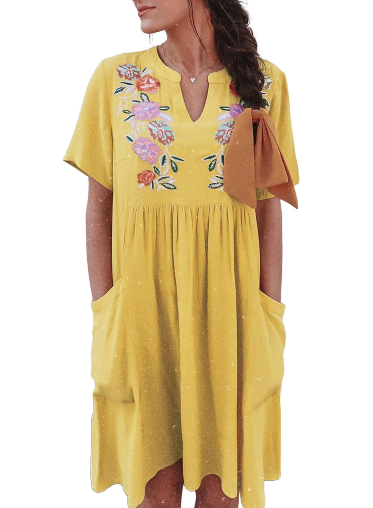 Asyoly Summer Dresses for Women Embroidered Floral Babydoll Swing