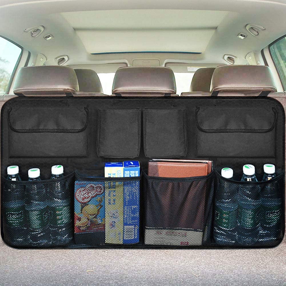 CrysEmera Car Backseat Trunk Organizer Trunk Organizers Backseat Storage for Car Truck SUV Van Organizers Back Seat Mesh Pockets Black