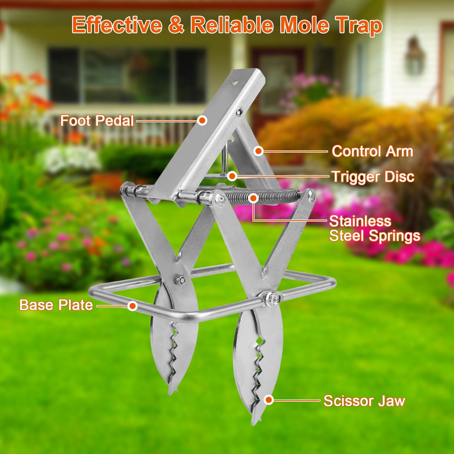2 Pack Mole Traps Thickened Metal Mole Scissor Trap Reusable Mole Trap Mole Control Easy Set Ground Mole Trap for Lawns (Silver)