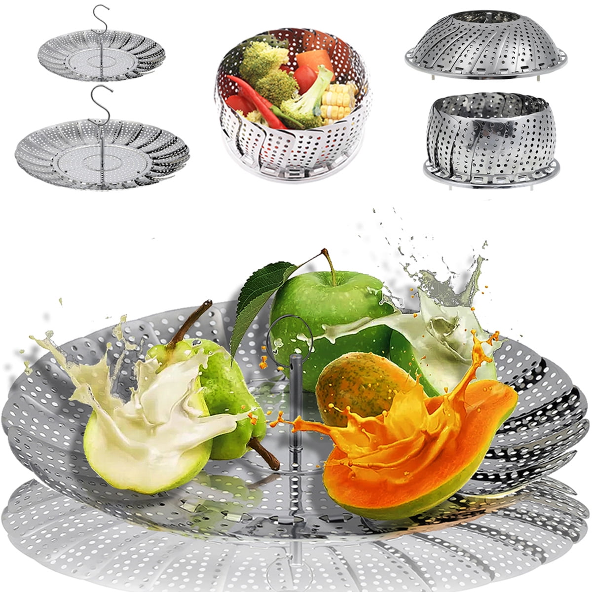 Collapsible Vegetable Steamer Basket Food Safe Round Stainless Steel Steam 