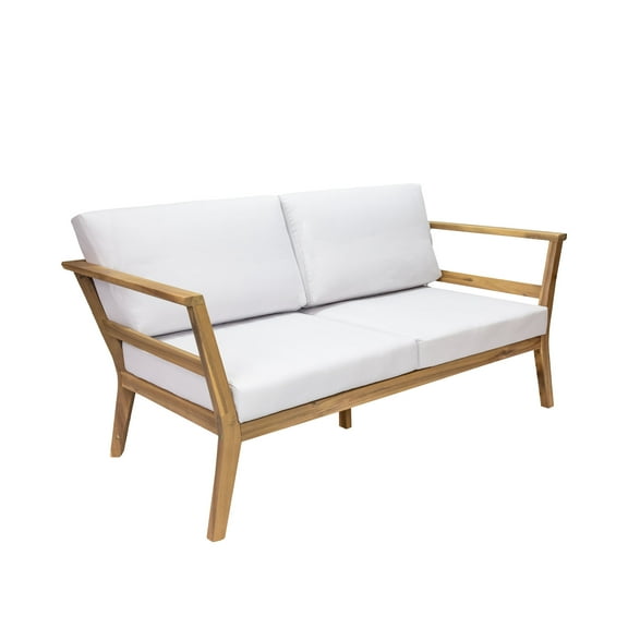 Sunnydaze Bodie Acacia Outdoor Loveseat with Bone White Cushions, Natural