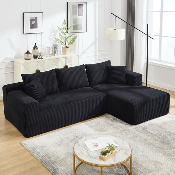 Trustyue 108.7" L-Shaped Modular Sectional Sofa with Oversized Chaise, Corduroy Cloud Couch with Memory Foam, No Assembly Required Sleeper Sofa for Small Space Living Room, Apartment (Black, Right)