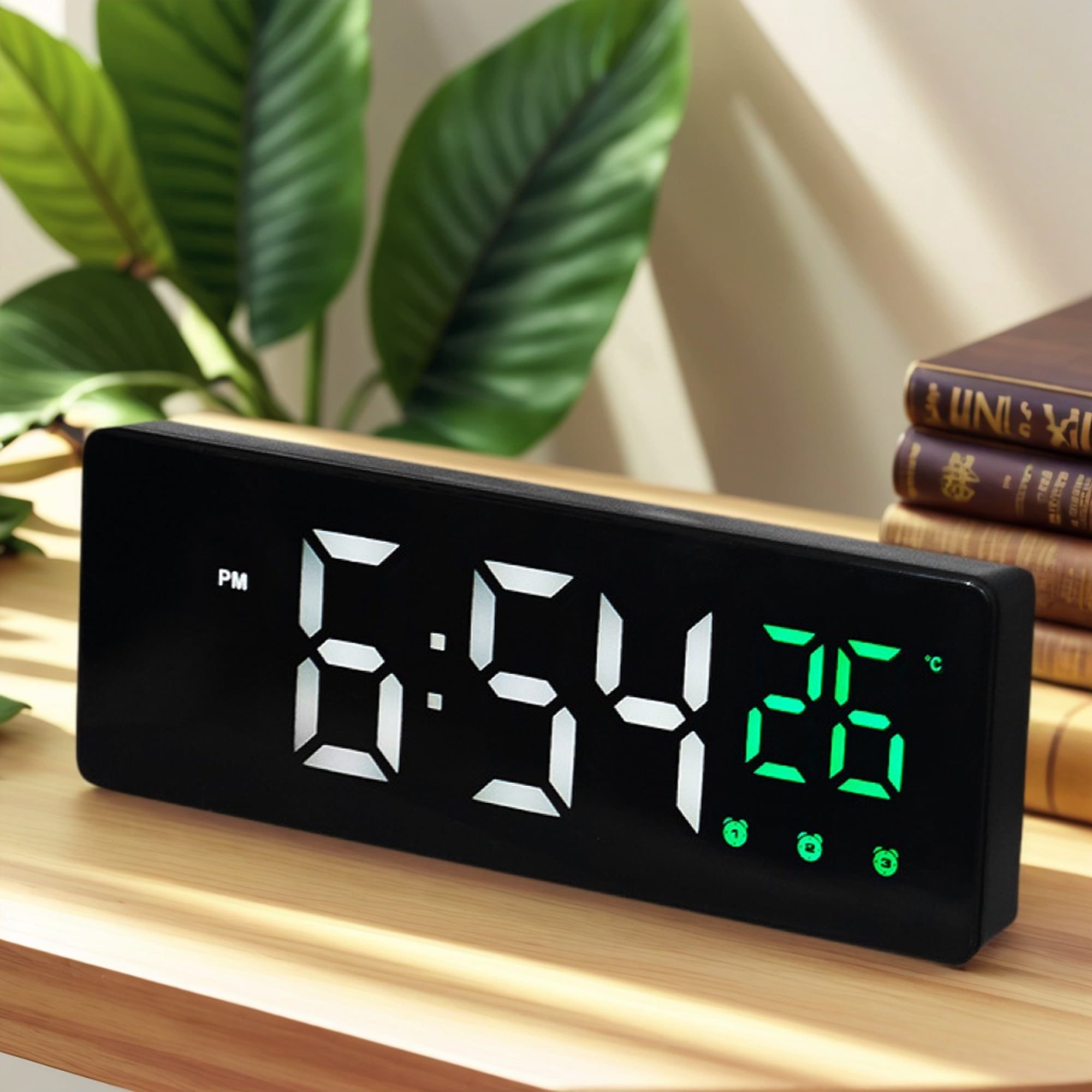 Unique Bargains 2 Pcs Triple Alarm Clock with Big Numbers Black Green/Black Red
