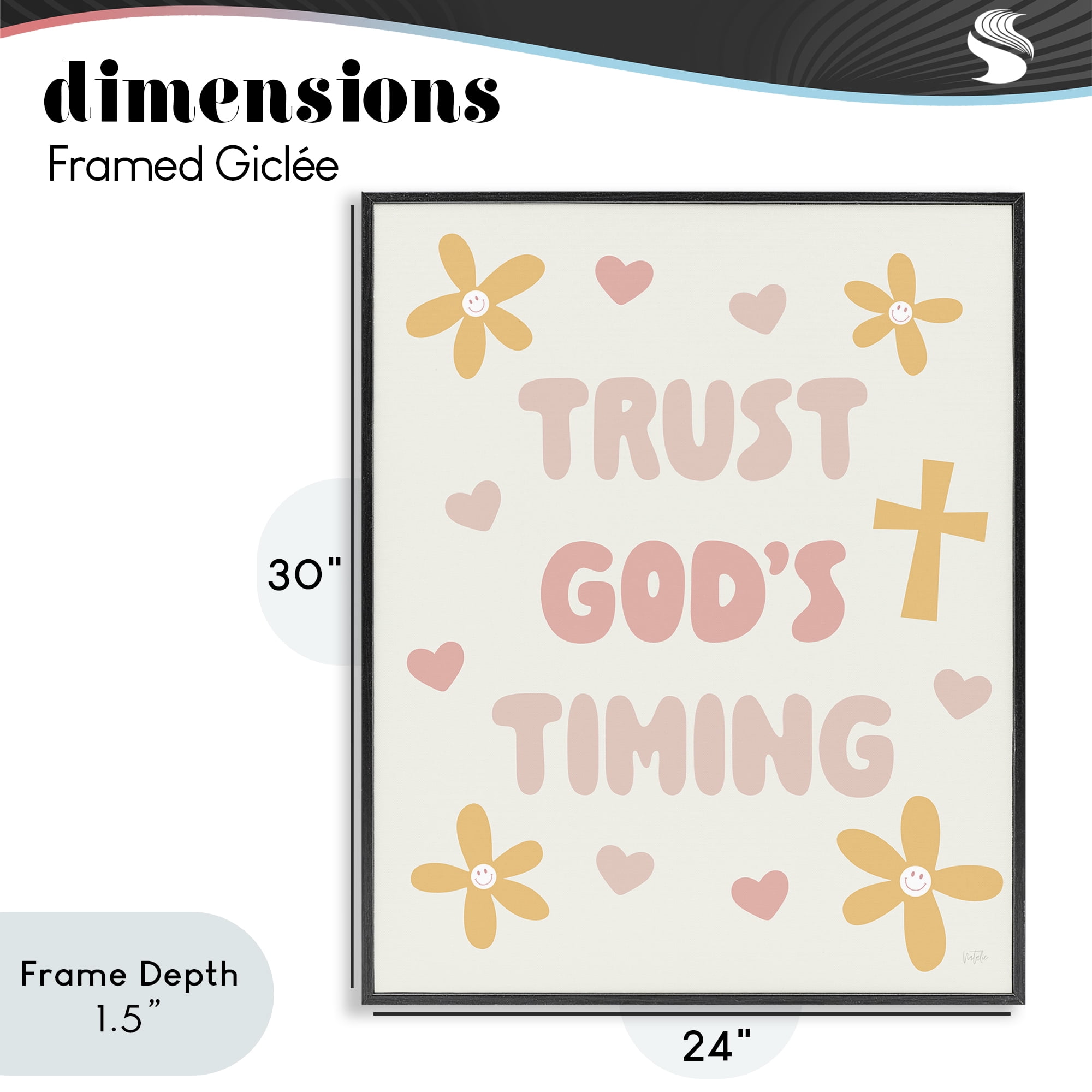 Stupell Industries Retro Trust God's Timing Black Framed Giclee Art, design by Natalie Carpentieri