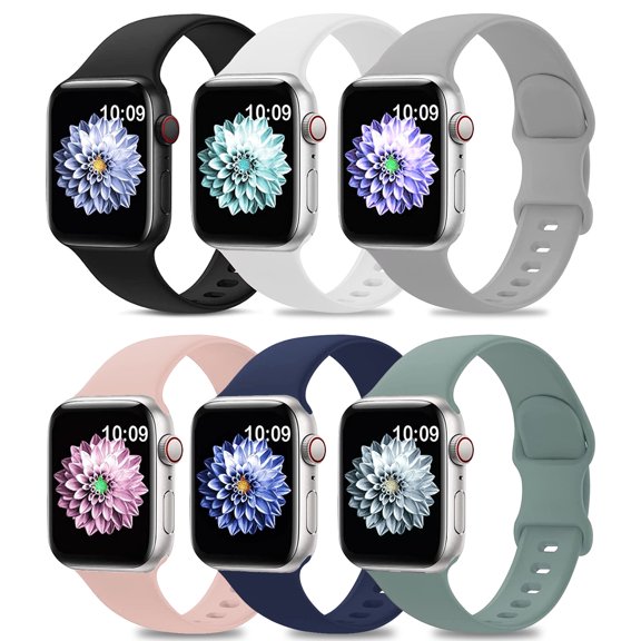 6 Pack Sport Bands Compatible with Apple Watch Band 38mm 40mm 41mm ,Soft Silicone Waterproof Strap Wristbands Compatible with iWatch Apple Watch Series Ultra 8 7 6 5 4 3 2 1 SE Women Men