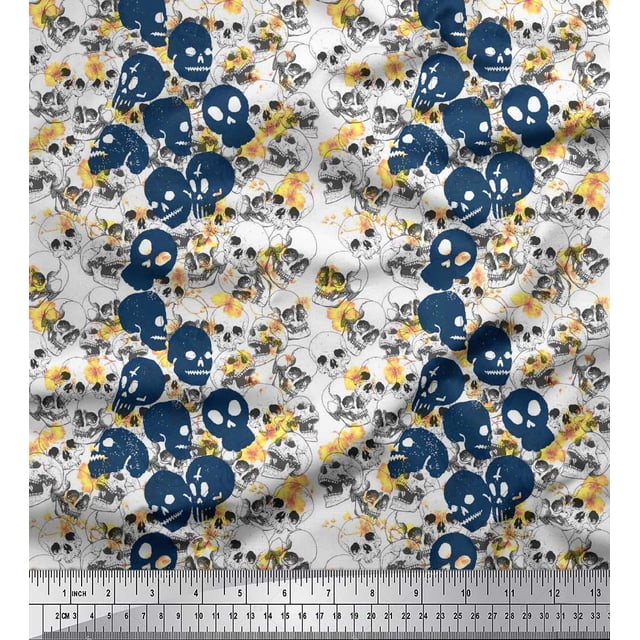 Soimoi Modal Satin Fabric Skull Halloween Printed Fabric 1 Yard 42 Inch Wide