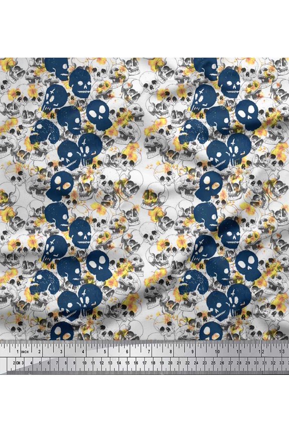 Viscose Chiffon Fabric Skull Halloween Print Sewing Fabric Yard 42 Inch Wide