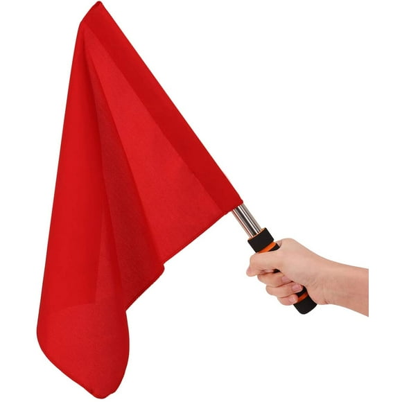 FFIY Referee Flag Stainless Steel Command Hand Flag Red Signal Flag Sponge Handle Special Patrol Performance Linesman Official Flag for Soccer Volleyball Football Track