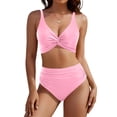 thumbnail image 2 of Minjewel Women's Casual Two-Piece Bikini Set, High Waist Bottom & Floral Print Crop Top, Swimsuits for Women for Beach, Pool & Summer,Pink XL, 2 of 6