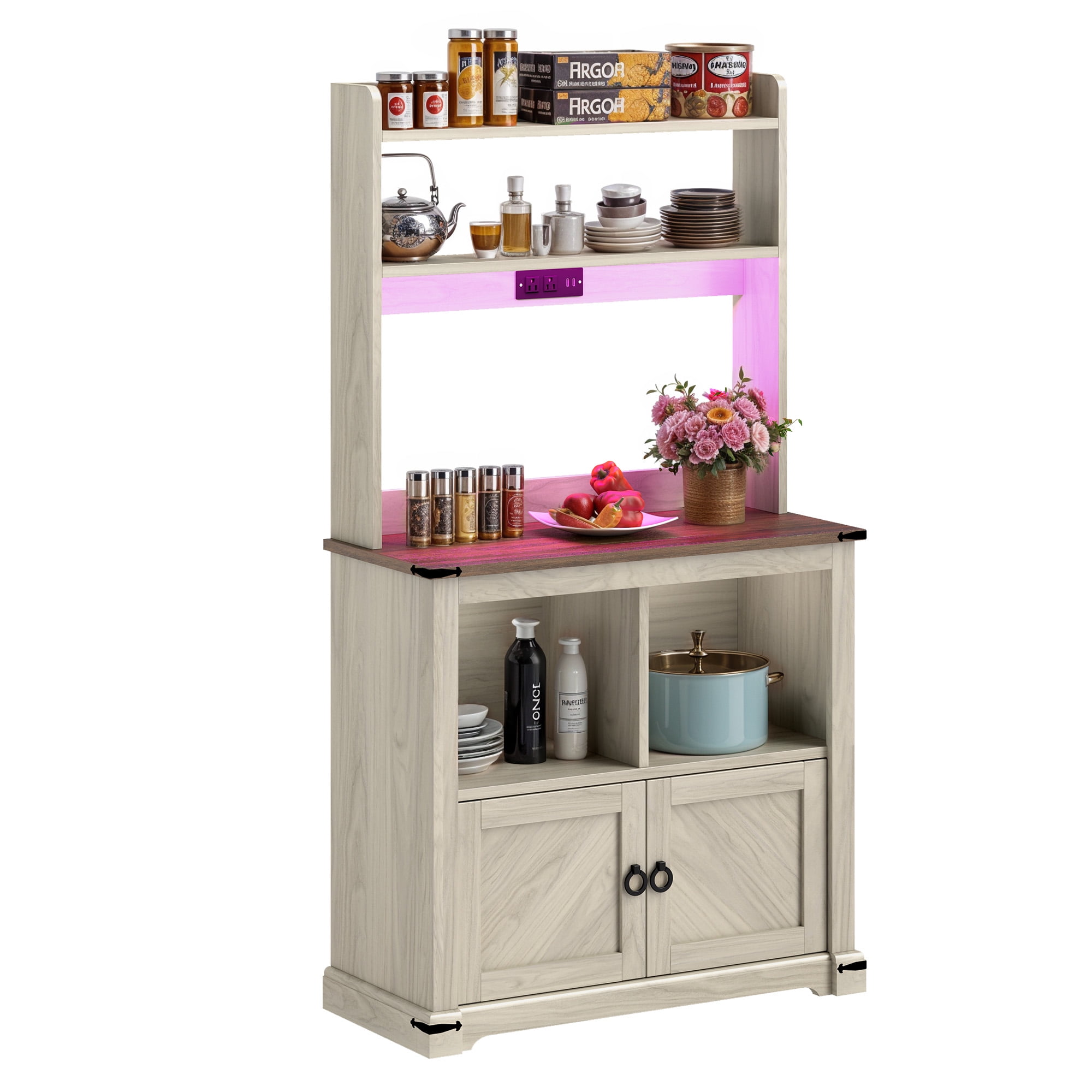 Dextrus 5-Tier Kitchen Bakers Rack with Storage Cabinet & Storage Shelf, Coffee Stand Microwave Stand, Kitchen Pantry, Walnut Grain