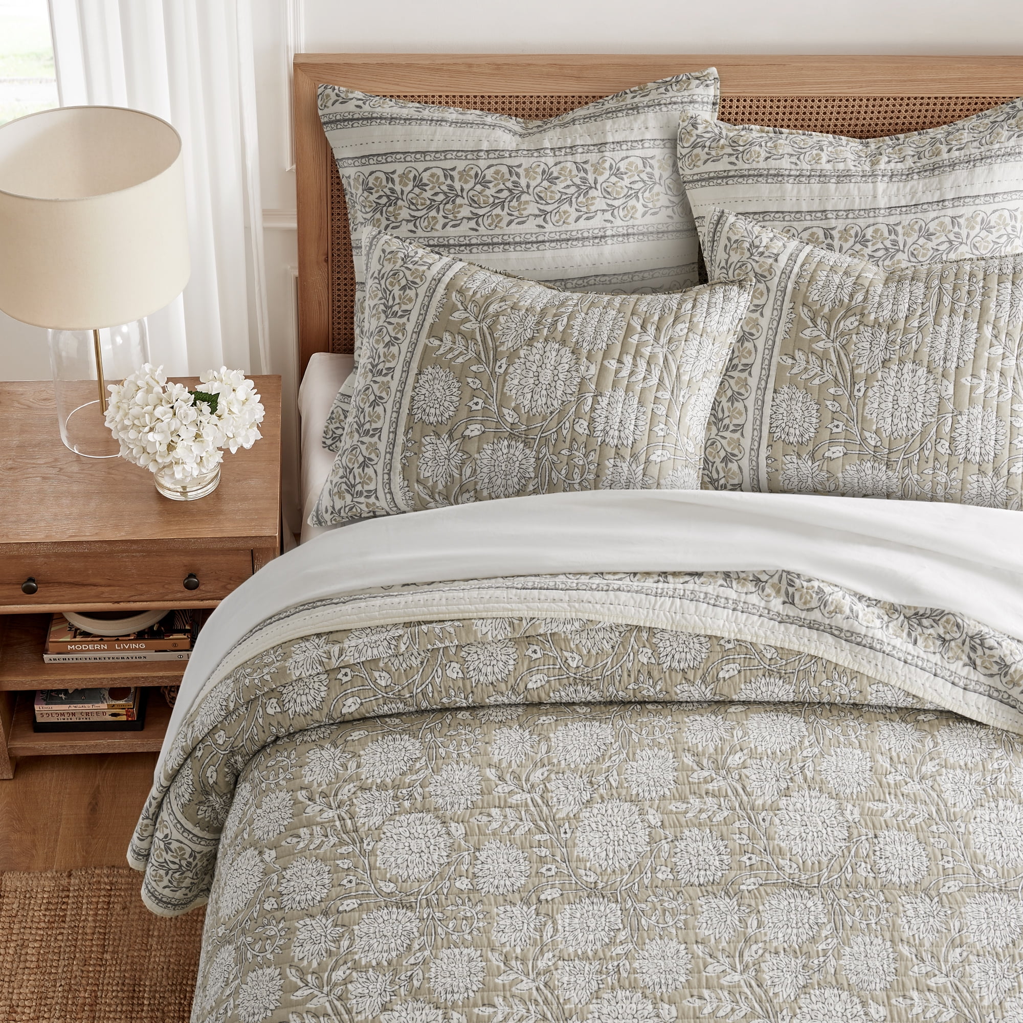 Levtex Home - Adare Taupe Quilt Set - Full/Queen Quilt and Two Standard Shams - Bordered Floral - Taupe, Grey and Cream - Quilt (88x92in.) and Shams (20x26in.) - Reversible - Cotton