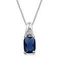 thumbnail image 2 of Jewelili Sterling Silver 6x6 MM and 7x7 MM Checker Board Cushion Cut Created Blue Sapphire and 1.3 MM Round Cubic Zirconia Ring, Pendant and Stud Earrings Box Set, 2 of 15