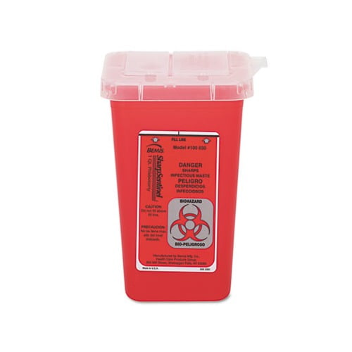 Sharps Waste Receptacle Square, Plastic, 32oz, Red