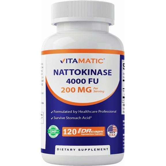 Vitamatic Nattokinase Supplement 4,000 FU Servings, 120 Delayed Released Capsules - Survives Stomach Acids - Circulatory Health Support - Non-GMO & Gluten Free - Made in The USA